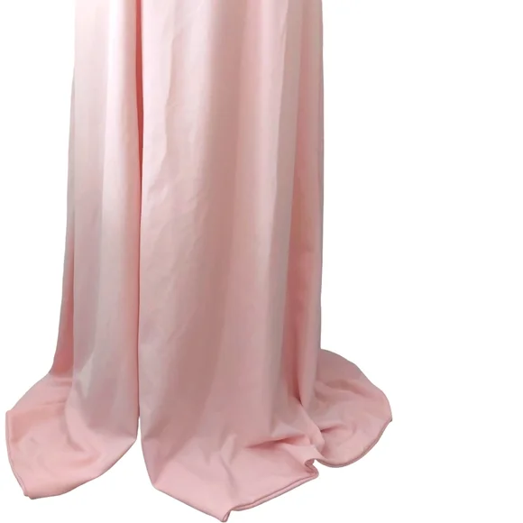 PrettyLittleThing Pink High Split Leg Gown Maxi Bardot Dress Wedding Event Sz 10 - Picture 3 of 8